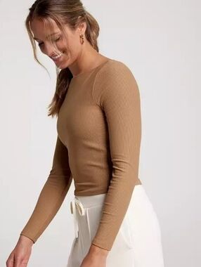 Like new CALIA Women's Rib Boat Neck Long Sleeve Shirt - Tan Brown S